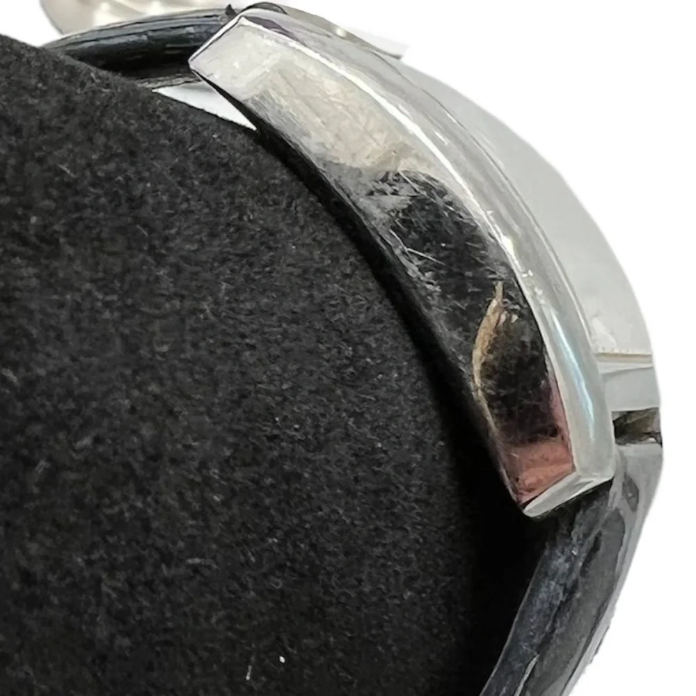MICHELE MINI URBAN STAINLESS STEEL WATCH WITH BLACK PATENT LEATHER STRAP